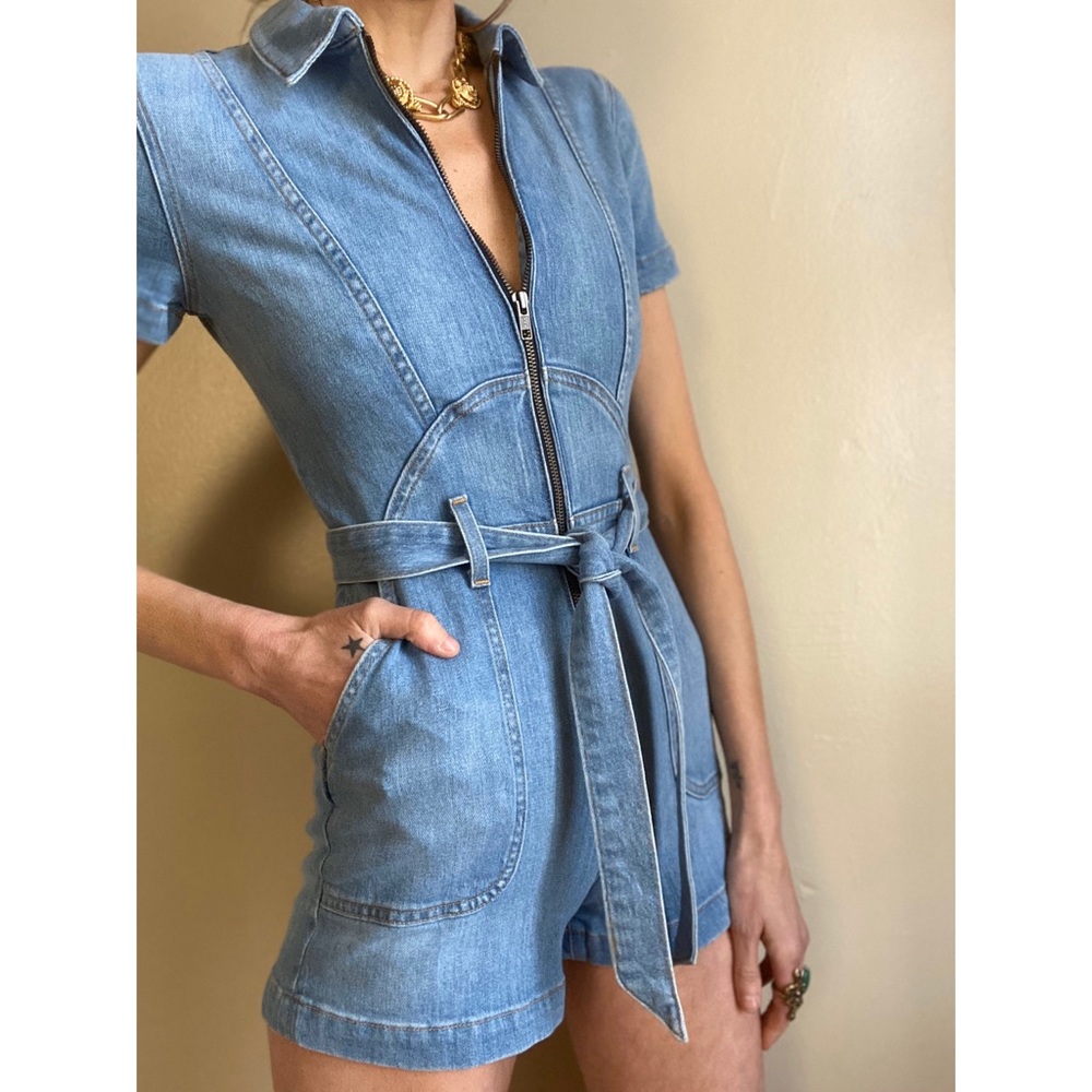 NWT Alice and Olivia denim romper - Picture 5 of 8